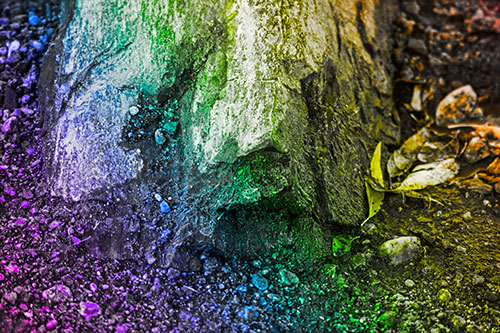 Slime Covered Rock Face Resting Along Shoreline (Rainbow Tone Photo)