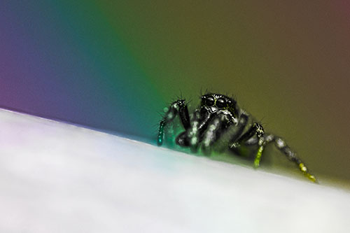 Sloping Perched Jumping Spider Watches Closely (Rainbow Tone)