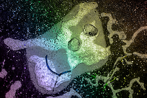 Smiley Bubble Eyed Block Face Below Frozen River Ice Water (Rainbow Tone)