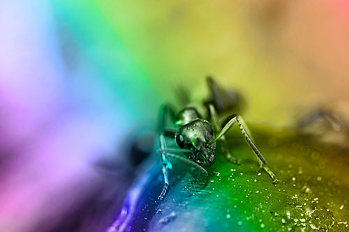 Snarling Carpenter Ant Guarding Sugary Treat (Rainbow Tone Photo)