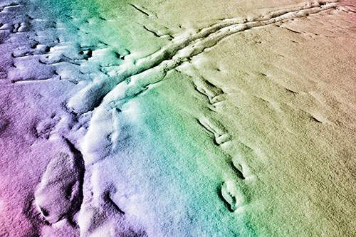 Snow Drifts Cover Footprint Trails (Rainbow Tone Photo)