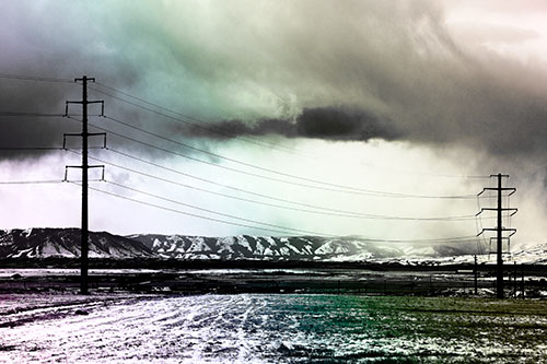 Snowstorm Brews Beyond Powerlines (Rainbow Tone Photo)