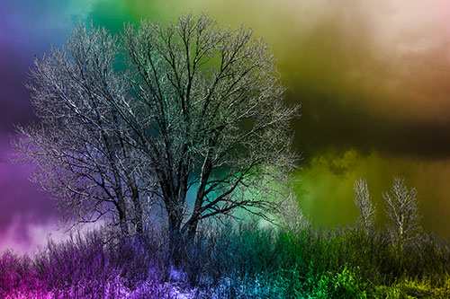 Snowstorm Clouds Beyond Dead Leafless Trees (Rainbow Tone Photo)