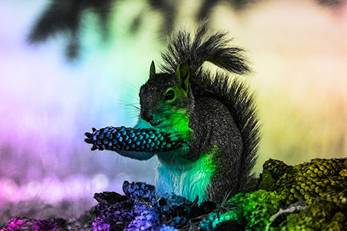 Squirrel Eating Pine Cones (Rainbow Tone Photo)