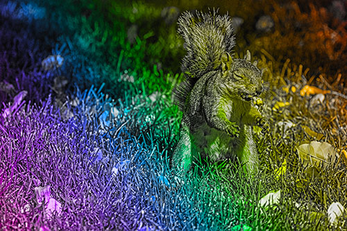 Squirrel Enjoying Breakfast Among Fallen Autumn Leaves (Rainbow Tone)