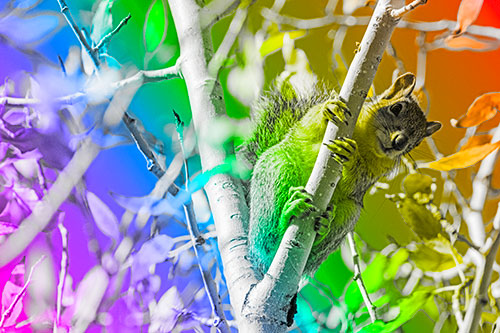 Squirrel Gripping Ahold Of Tree Branch (Rainbow Tone)