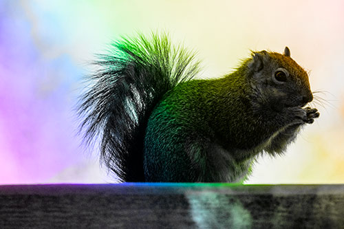 Squirrel Nibbles Breakfast Atop Concrete Skatepark (Rainbow Tone)