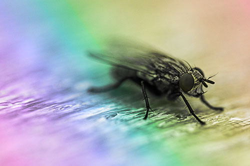 Standing Cluster Fly Resting Atop Wood (Rainbow Tone)