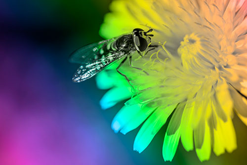 Striped Hoverfly Pollinating Flower (Rainbow Tone Photo)