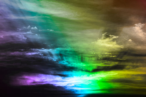 Sunrise Bursting Colorful Light Past Clouds (Rainbow Tone Photo)