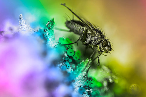 Tachinid Fly Terrorizing Aphids Among Milkweed Pod (Rainbow Tone)