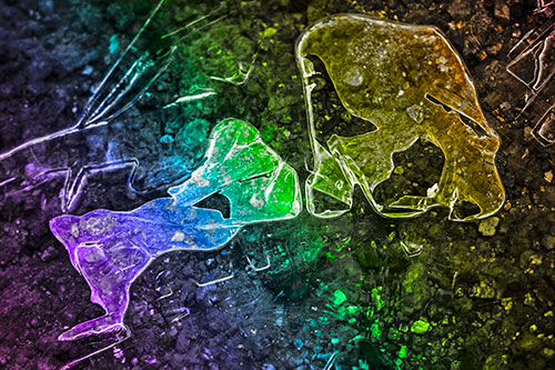 Translucent Frozen Big Eyed Alien Ice Bubble Figure Atop River (Rainbow Tone)