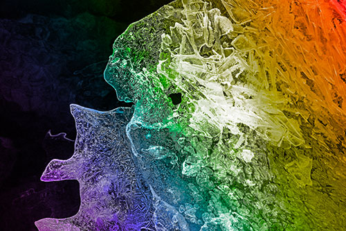 Two Faced Optical Illusion Ice Face Hanging Above River (Rainbow Tone)