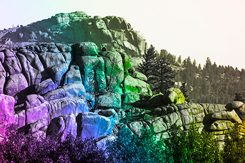 Two Towering Rock Formation Mountains (Rainbow Tone Photo)