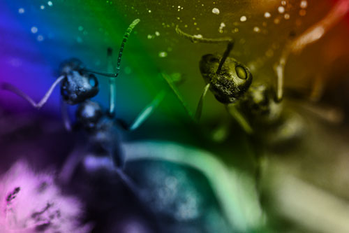 Two Vertical Climbing Carpenter Ants (Rainbow Tone Photo)