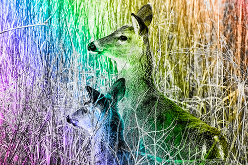 Two White Tailed Deer Scouting Terrain (Rainbow Tone Photo)