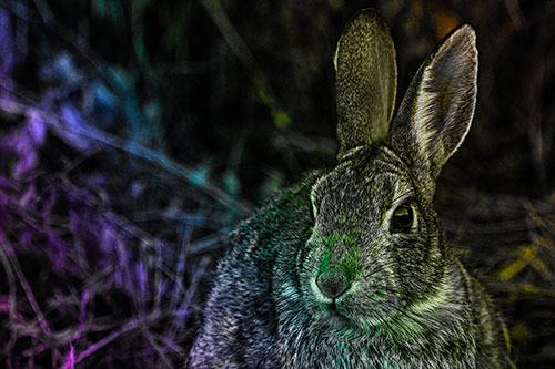 Unafraid Bunny Rabbit Curiously Watching (Rainbow Tone)