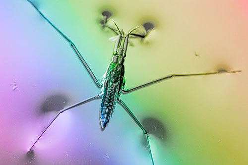 Water Strider Perched Atop Calm River (Rainbow Tone Photo)