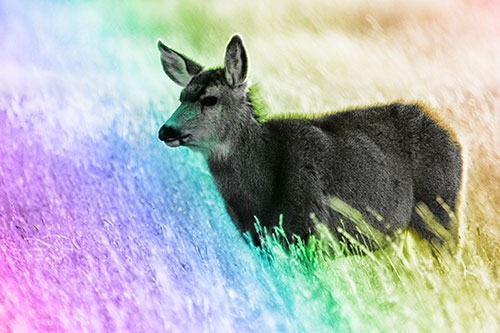 White Tailed Deer Enjoying Stroll Among Wheatgrass (Rainbow Tone Photo)