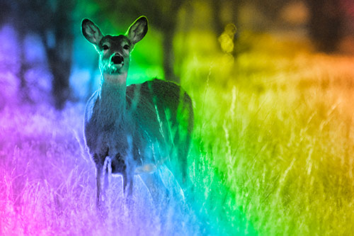 White Tailed Deer Watches With Anticipation (Rainbow Tone Photo)