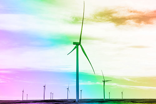 Wind Turbine Cluster Standing Tall Among Horizon (Rainbow Tone)