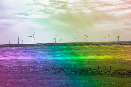 Wind Turbines Scattered Along The Prairie Horizon (Rainbow Tone Photo)