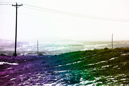 Winter Snowstorm Approaching Powerlines (Rainbow Tone Photo)