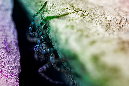 Wolf Spider Peeking Out Rock Crevice (Rainbow Tone)