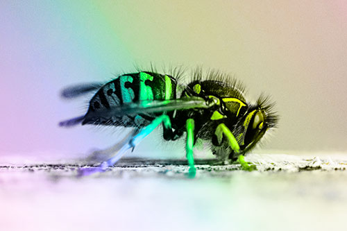 Yellowjacket Wasp Chewing Wood (Rainbow Tone)