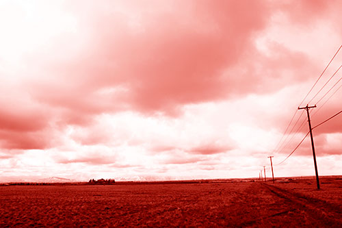 Bleak Clouded Sky Consumes Powerline Prairie (Red Shade Photo)