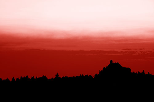 Blood Cloud Sunrise Behind Mountain Range Silhouette (Red Shade Photo)