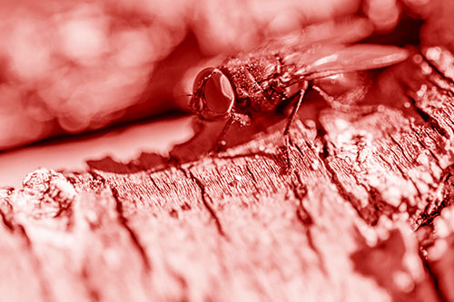 Blow Fly Standing Atop Broken Tree Branch (Red Shade Photo)