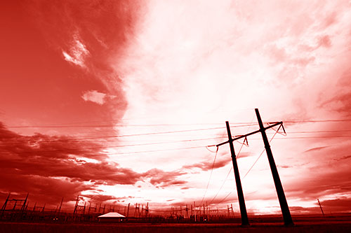 Cloud Clash Sunset Beyond Electrical Substation (Red Shade Photo)