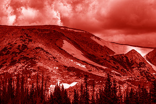 Clouds Cover Melted Snowy Mountain Range (Red Shade)