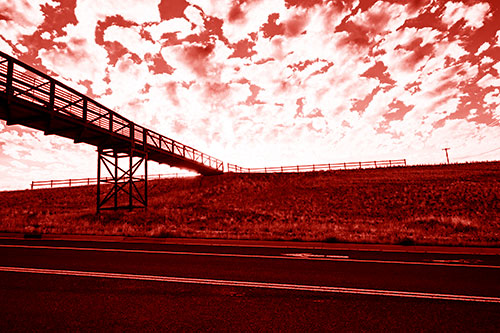 Cluster Clouds Over Walkway Bridge (Red Shade Photo)