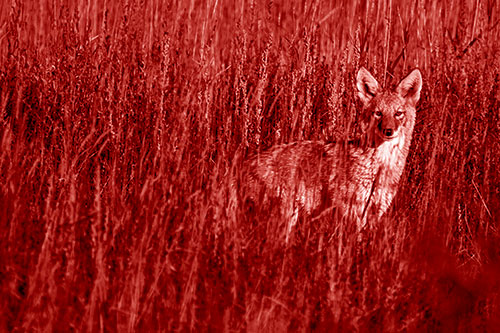Coyote Watches Among Feather Reed Grass (Red Shade Photo)