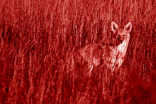 Coyote Watches Among Feather Reed Grass (Red Shade)