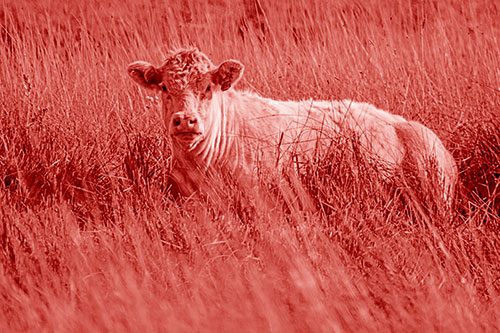 Curious Cow Awakens From Nap (Red Shade Photo)