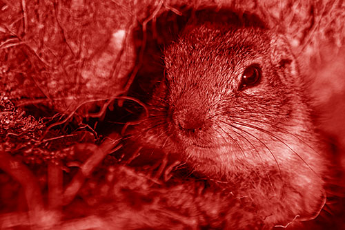 Curious Prairie Dog Watches From Dirt Tunnel Entrance (Red Shade)
