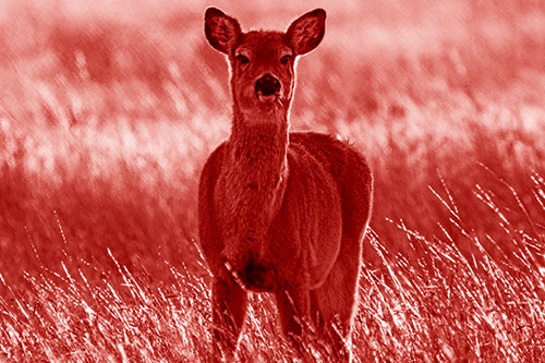 Curious White Tailed Deer Glaring Among Sunset (Red Shade Photo)
