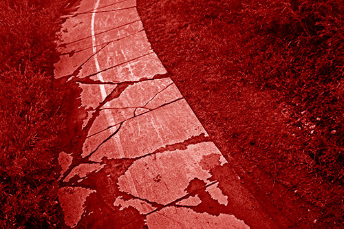Curving Muddy Concrete Cracked Sidewalk (Red Shade Photo)