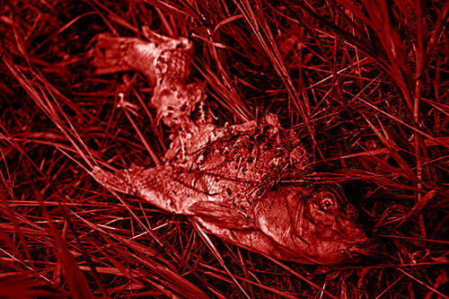 Decaying Salmon Fish Rotting Among Grass (Red Shade)