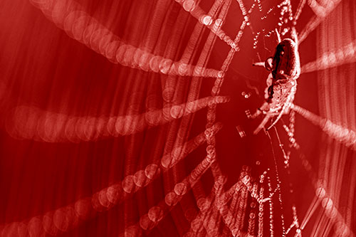 Dewy Orb Weaver Spider Hangs Among Web (Red Shade Photo)