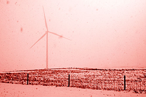 Fenced Wind Turbine Among Blowing Snow (Red Shade)