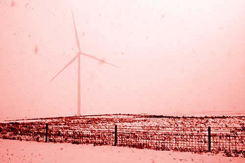 Fenced Wind Turbine Among Blowing Snow (Red Shade Photo)