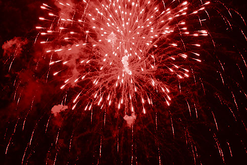 Fireworks Explosion Lights Night Sky Ablaze (Red Shade Photo)