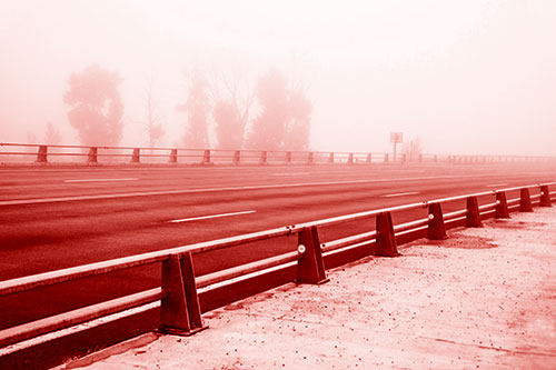 Fog Surrounds Deserted Sidewalk Roadway (Red Shade Photo)