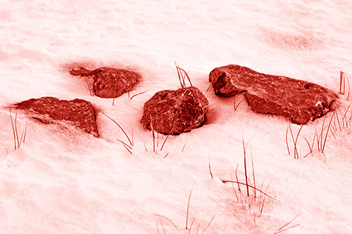 Four Big Rocks Buried In Snow (Red Shade Photo)