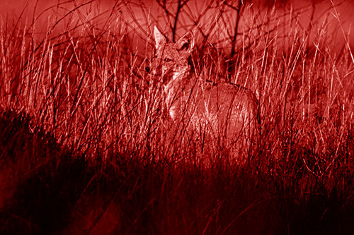 Gazing Coyote Watches Among Feather Reed Grass (Red Shade Photo)