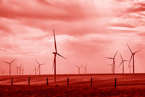 Gloomy Clouds Overcast Wind Turbine Pasture (Red Shade Photo)